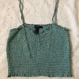 Teal smocked crop top